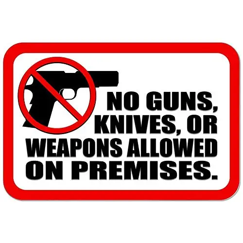 Patisaner Tin Sign No Guns Knives Or Weapons Allowed On Premises Symbol 8x12 Inches