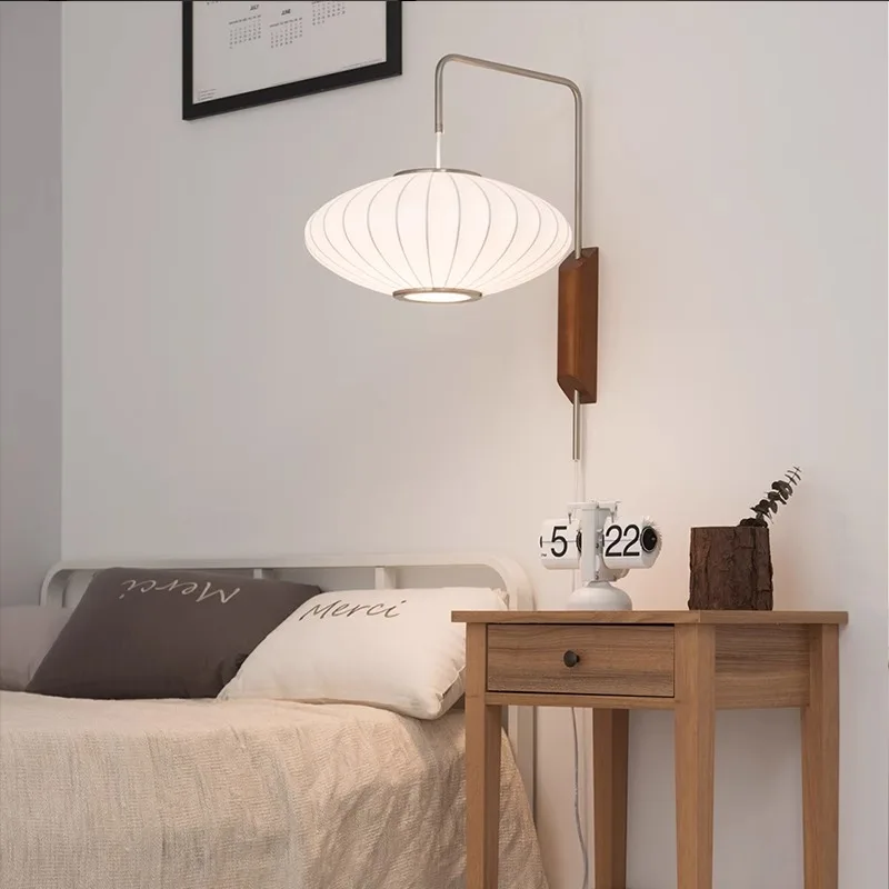 Estilo japonês de seda sala estar lâmpada parede moderna e simples interruptor cabo e braço oscilante homestay quarto lâmpada parede cabeceira