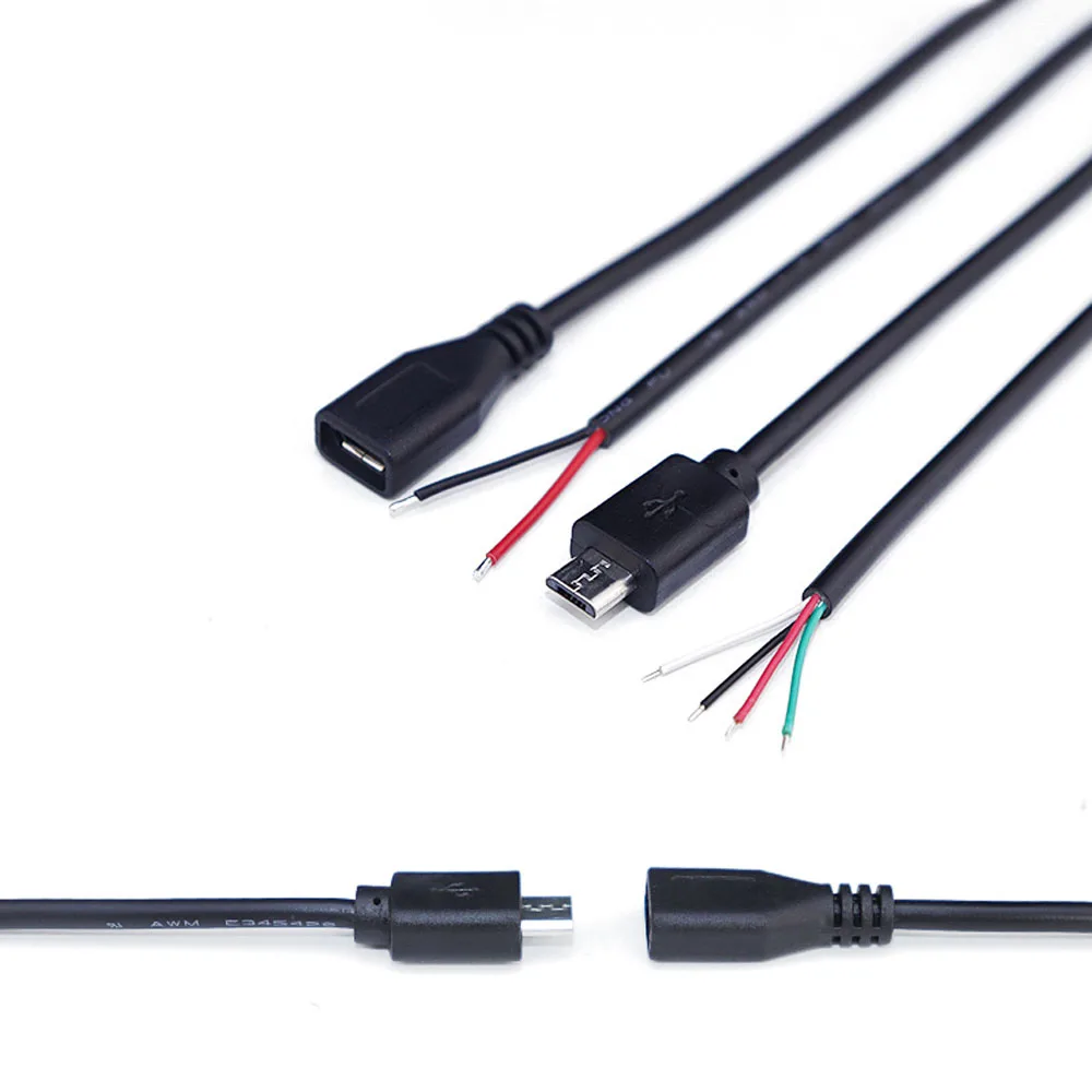 2/4Pin Micro USB Male/Female Power Cable Pure Copper Micro USB 2/4 Core Charging Cable Fast Transfer 4Pin Date Cable 0.3M Length