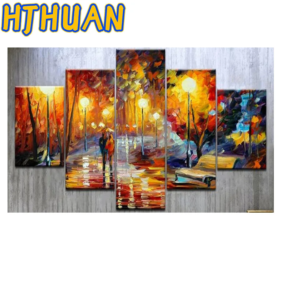 Abstract Graffiti Diamond Painting, Street Nightscape, Full Square Drill, Cross Stitch, Rhinestone Embroidery, 5Pcs