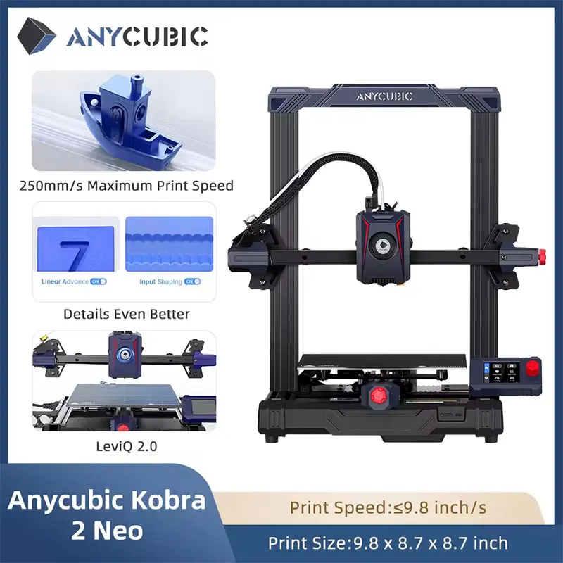 

3D принтер Anycubic Kobra 2 Neo FDM, скорость печати 250 мм/с, высокая скорость печати LeviQ 2,0, автоматическое выравнивание, высокая скорость печати x мм