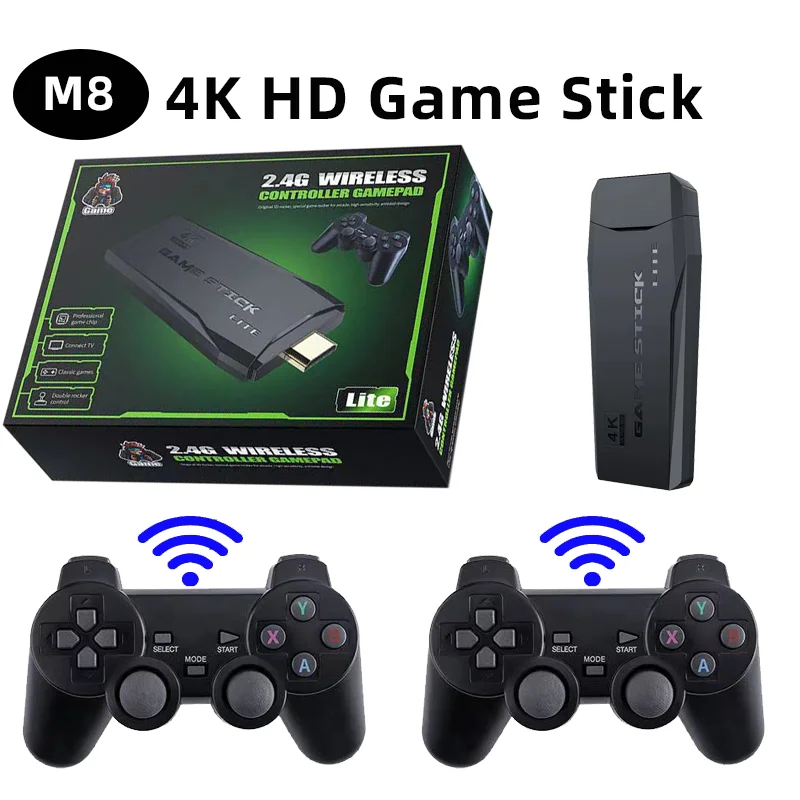 

Tolex Game Stick 4K M8 HDMI-Compatible Output 2.4G Wireless Controllers Retro TV Video Game Consoles PS1 Dendy Simulators Gifts