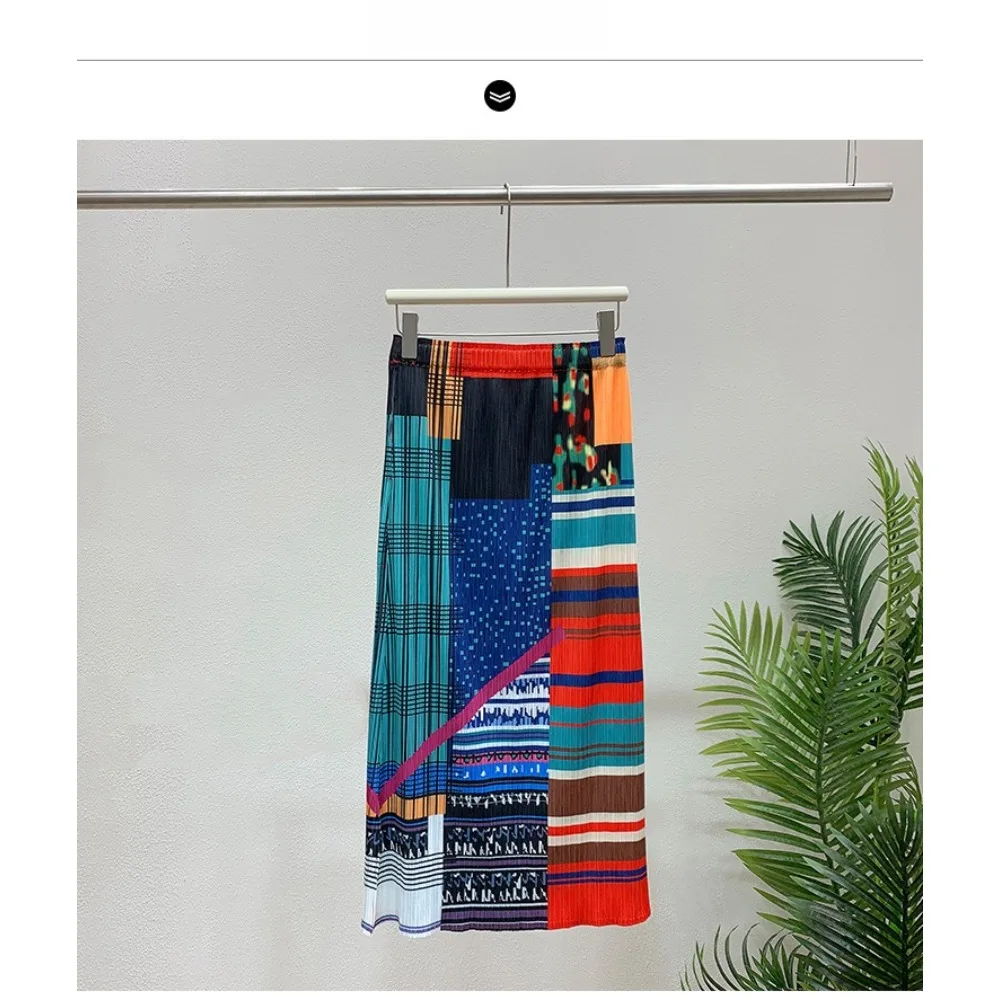 

Miyake PleatedPrinted Half Skirt 2025 Summer New Pleats Straight Half Skirt High Waist Loose Fold Skirt Stylish Resort Wear