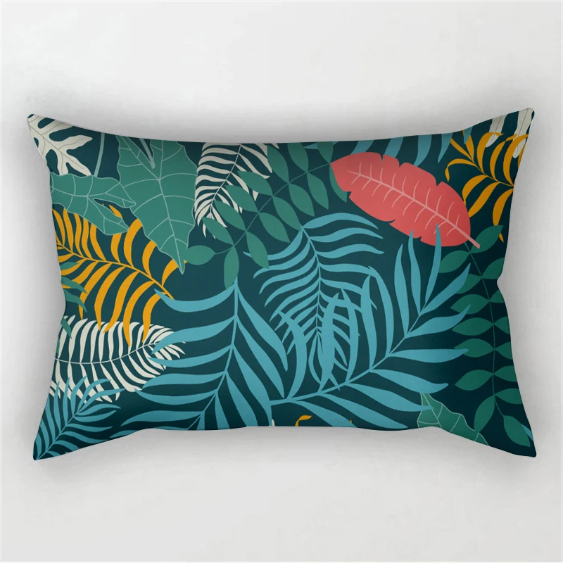 Green Tropical Leaf Flower Sofa Pillowcase With Black Printed Cushion Cover 30x50cm Bedroom Decor