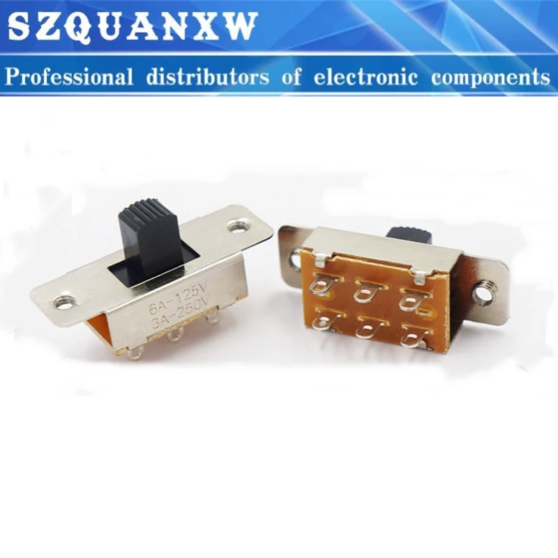 10PCS SS-23F19 2P3T-G8Double Pole Three Throw 3 Position Slide Switch 6 Solder Lug Pin DIP Type Without Fixed Pin 3A250V 6A125V