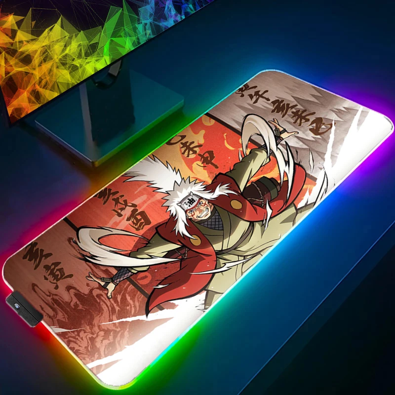 

LED Mouse pad NARUTO Jiraiya Computer Laptop Anime Keyboard RGB Mouse Mat Non-Slip Mousepad Keyboards Gamers Backlight Desk Mat