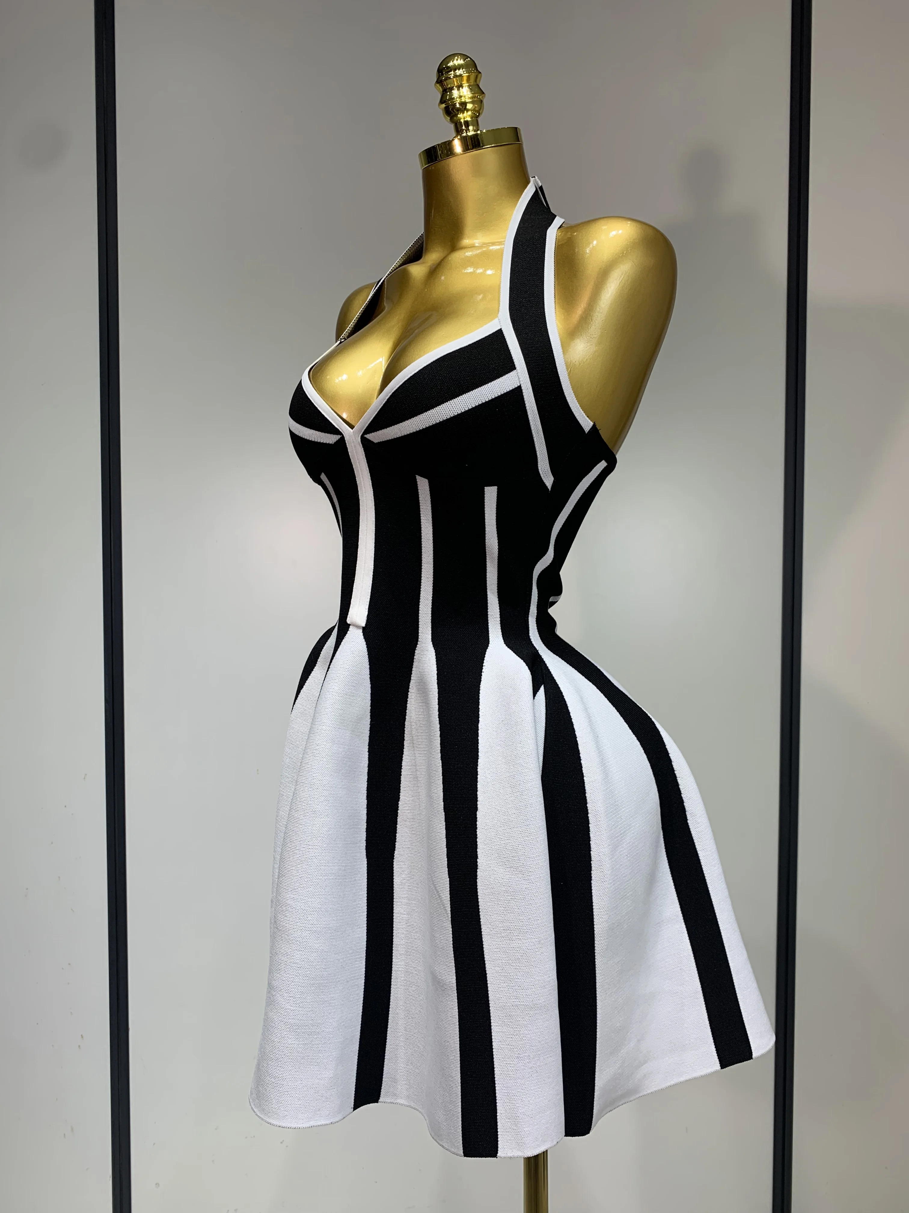 black and white striped halter dress womens Halter Dress zebra-Women's Halter Dress Classic Zebra-FABA Collection White base color / 2XL
