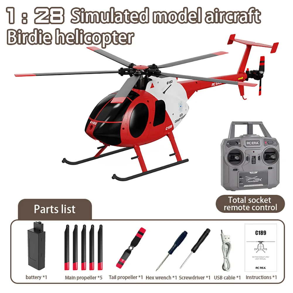 

RC ERA C189 MD500 2.4G 6CH UAV 1:28 Fixed Height Single Blade Flybarless RC Helicopter RTF