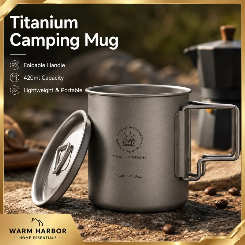 Moondrop Titanium Cup Camping Coffee Mug Folding Handle Portable Office Study Water Cup Outdoor Travel Drinkware Lightweight