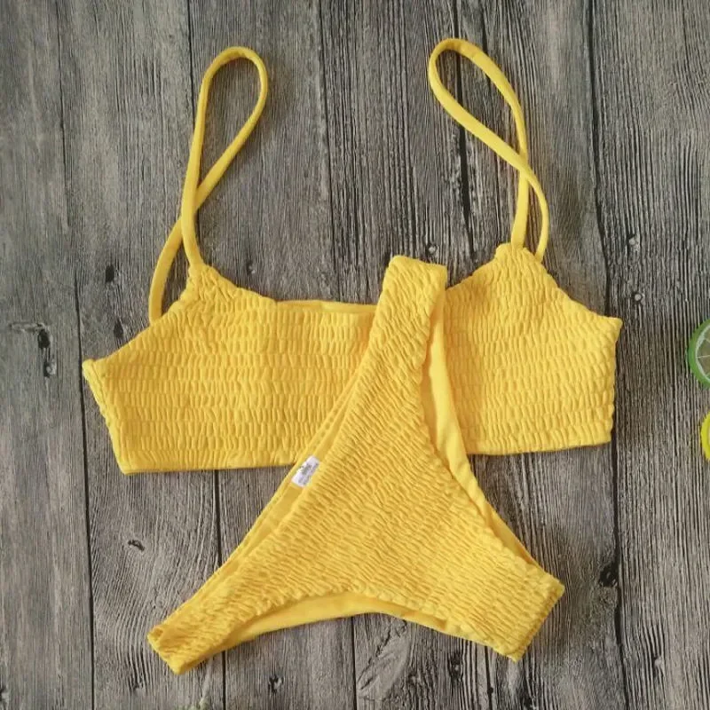 Bikini Für Frauen Falten Push-Up Stricken Bh Bandage Bikini Set Für Frauen Sommer Urlaub Strand Badeanzüge