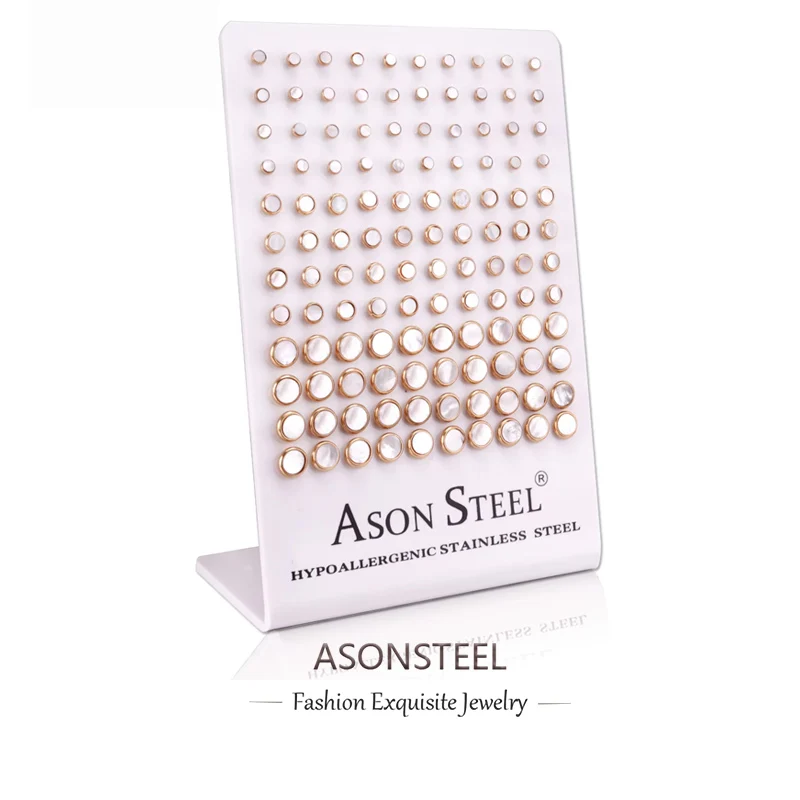 ASONSTEEL-女性用の黒と白の抗アレルギーイヤリング,ゴールドカラー,高品質,卸売り,1セットあたり60ペア