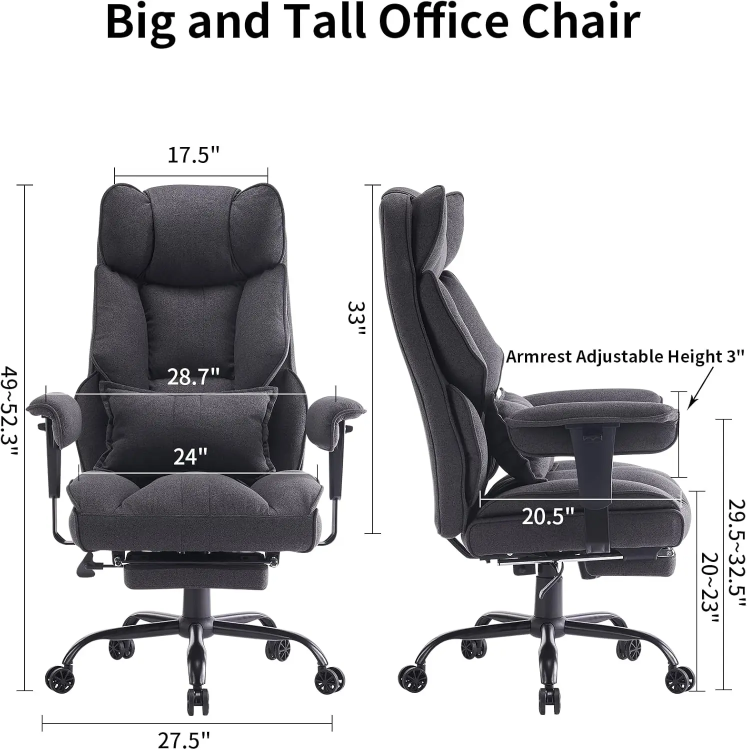 

Fabric Office Chair, Big and Tall Office Chair 400 lb Weight Capacity, High Back Executive Office Chair