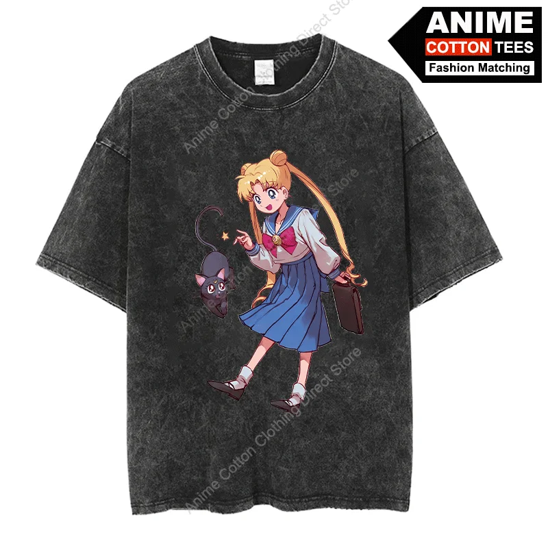 

Anime Classic Cute Sailor Suit Beautiful Girl Warrior T-shirt Y2k Harajuku Casual Women Oversized Loose Tees Cotton T Shirt