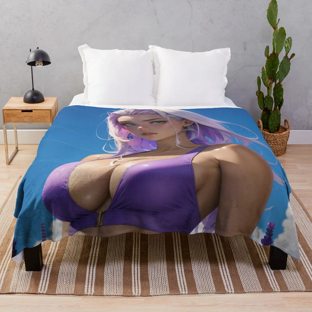 

Anime PinUp Girl: Violet aka Vy (006) Throw Blanket Soft Plush Plaid Beach Blankets