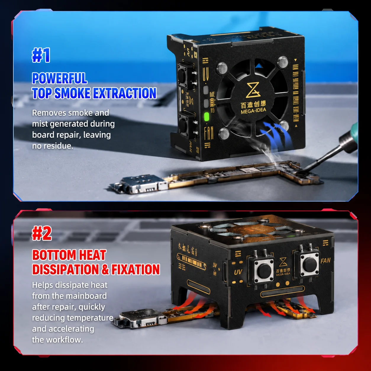 Qianli MEGA-IDEA Taichi Max Turbo Cooling & UV Curing Fan 2-in-1 High-Speed Cooling Tool for PCB BGA Chip Repair