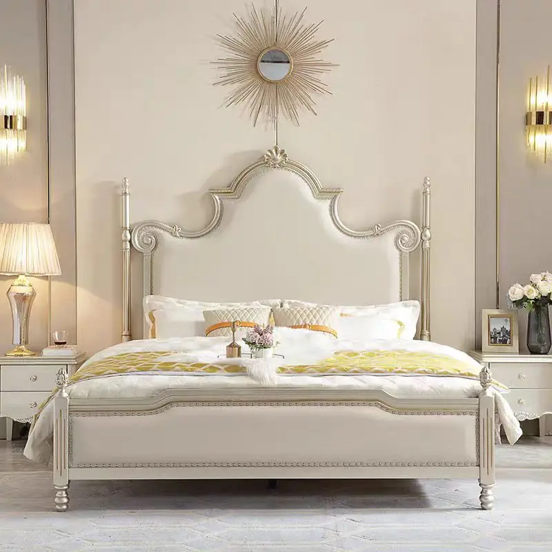 

￥%Antique European Classic Style Bed Bedroom Wedding Luxurious European Retro Solid Wood Carved Double Bed
