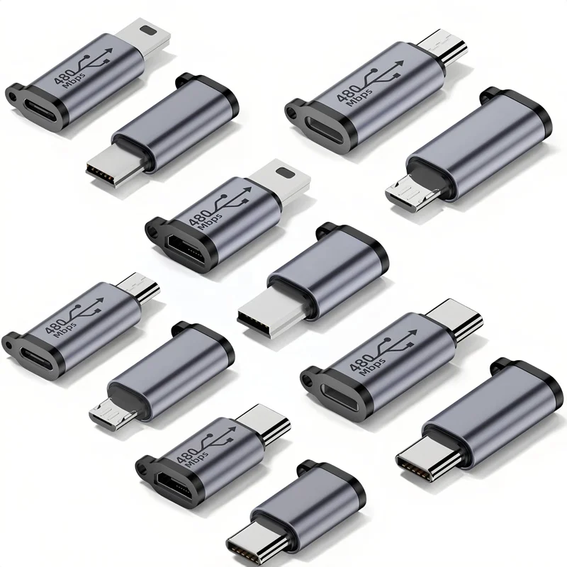 Aluminum Alloy Micro USB To Type C Adapter Mini USB To USB C 480Mbps Fast Data Charging Connector For Phone GoPro MP3 Camera