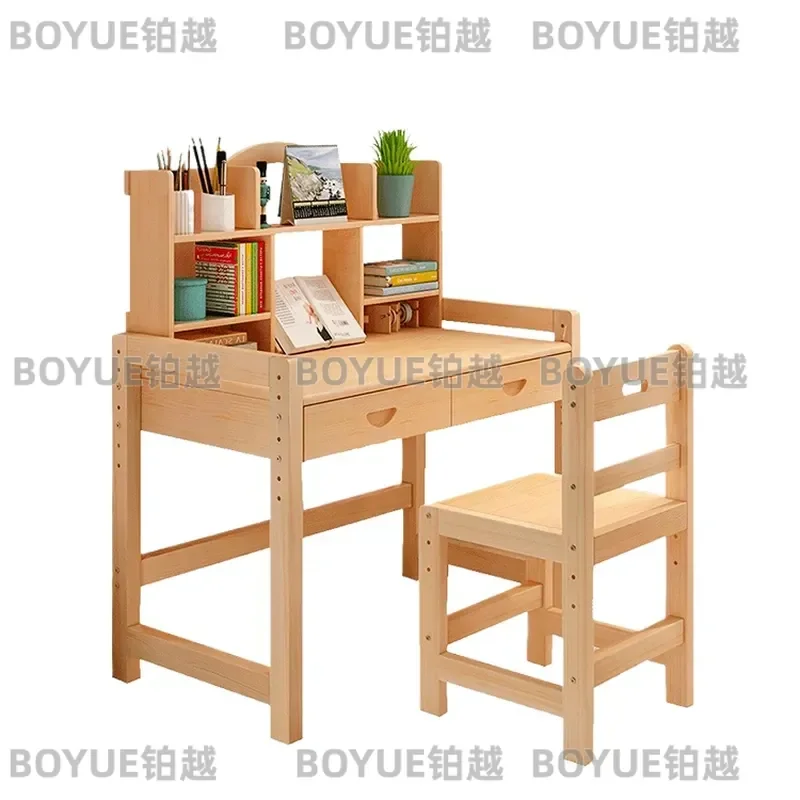 Adjustable Solid Wood Kids Study Desk and Chair Set Ergonomic Height Growing Table for Children Home Learning Furniture