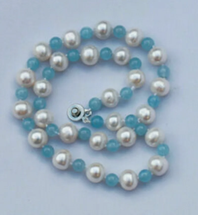 Elegant 10-11mm freshwater AAA+ Luster pearl natural Aquamarine necklace 18-25“