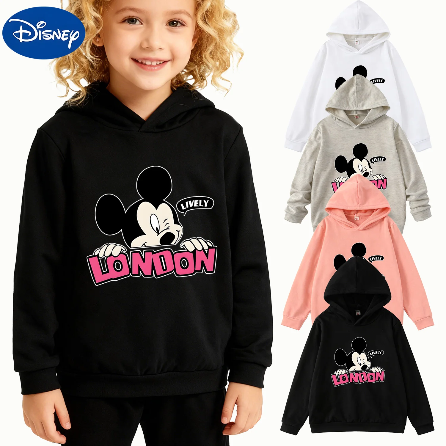 

Детская толстовка с капюшоном Disney Mickey Mouse London Lively, черный повседневный пуловер