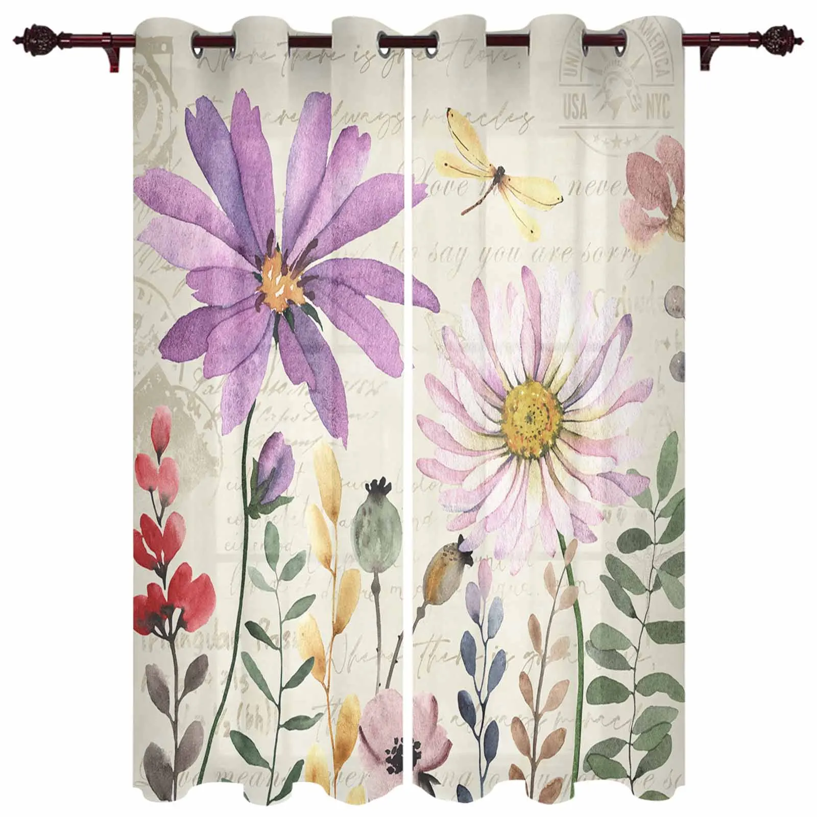 Summer Flowers And Wildflowers Modern Living Room Decor Window Treatments Drapes Balcony Kitchen Window Curtains