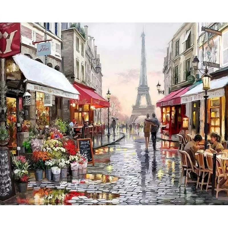 DIY Oil Painting By Numbers Paris Street Scenery Handpainted Art Wall Bedroom Living Room Home Decor Kids Room Decoration Gift