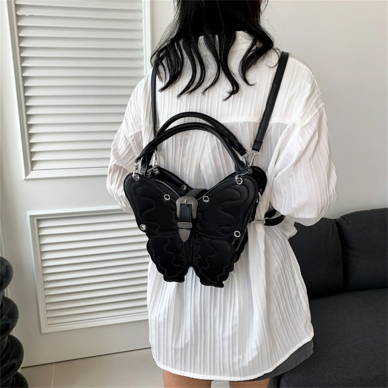 Silver Black Butterfly Bag Creative Backpack Single Shoulder Crossbody Bag Backpack Lunch Bag for Men Slim Backpack for Men