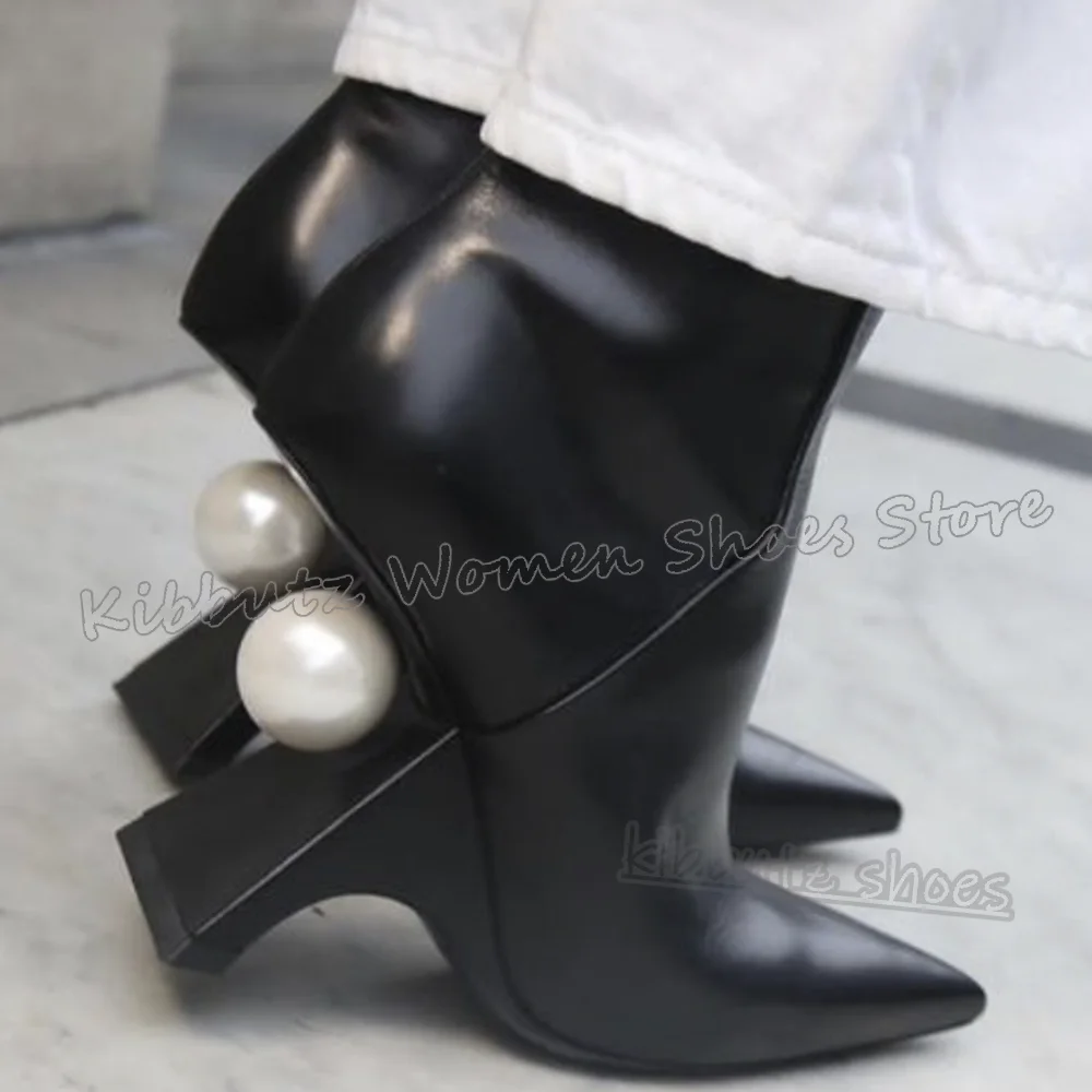 Pearls Heels Pumps Ankle Boots Belt Buckle Pointed Toe Leather Solid Color Luxury Fashion Elegant Concise Sexy Party Shoes New