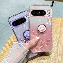 Floral Rhinestone Bling Soft Case For Google Pixel 8 Pro 7 7a 6a 6 Preserved Flower Pattern Phone Case With Ring Stand Holder