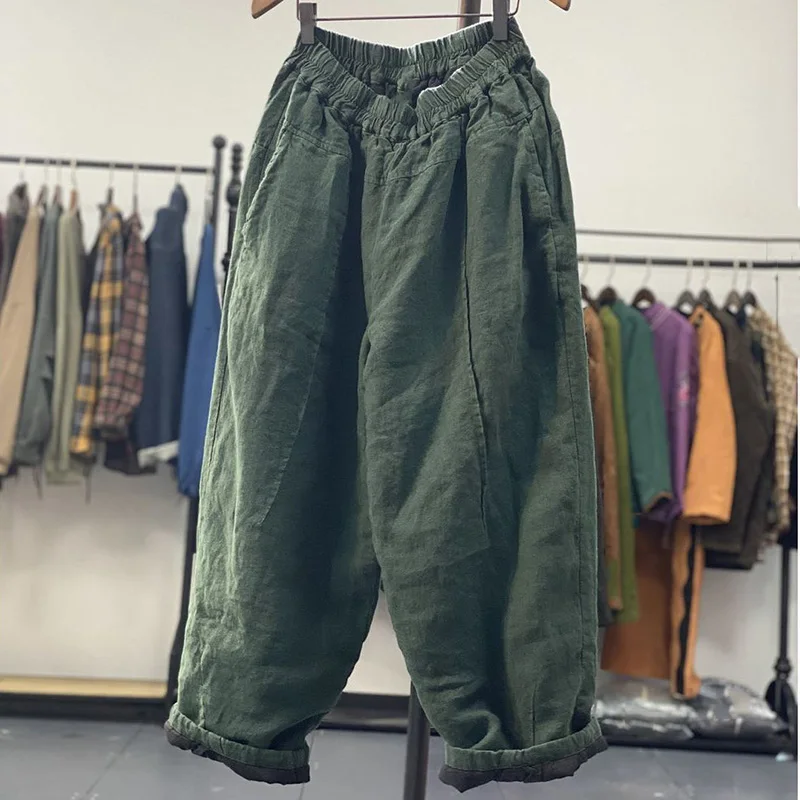 

Winter Women Thicken Loose Haren Pants Fashion Vintage High Street Warm Long Trousers Female Casual Cotton Padded Cross-Pants