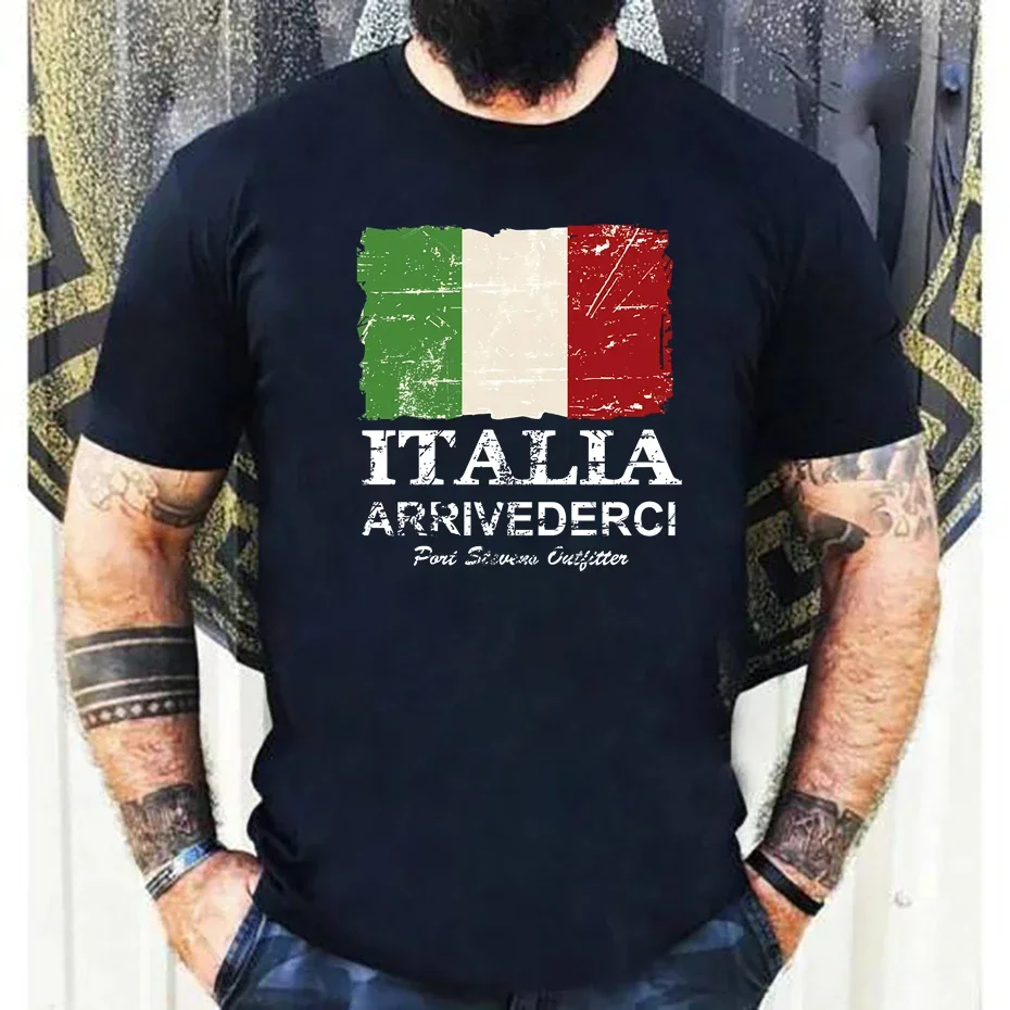 Cotton Vintage Look Italy Flag T-shirt For Man White T Shirts Mens Clothes Summer Tshirt O Neck Leisure Tops Students Tee Shirt