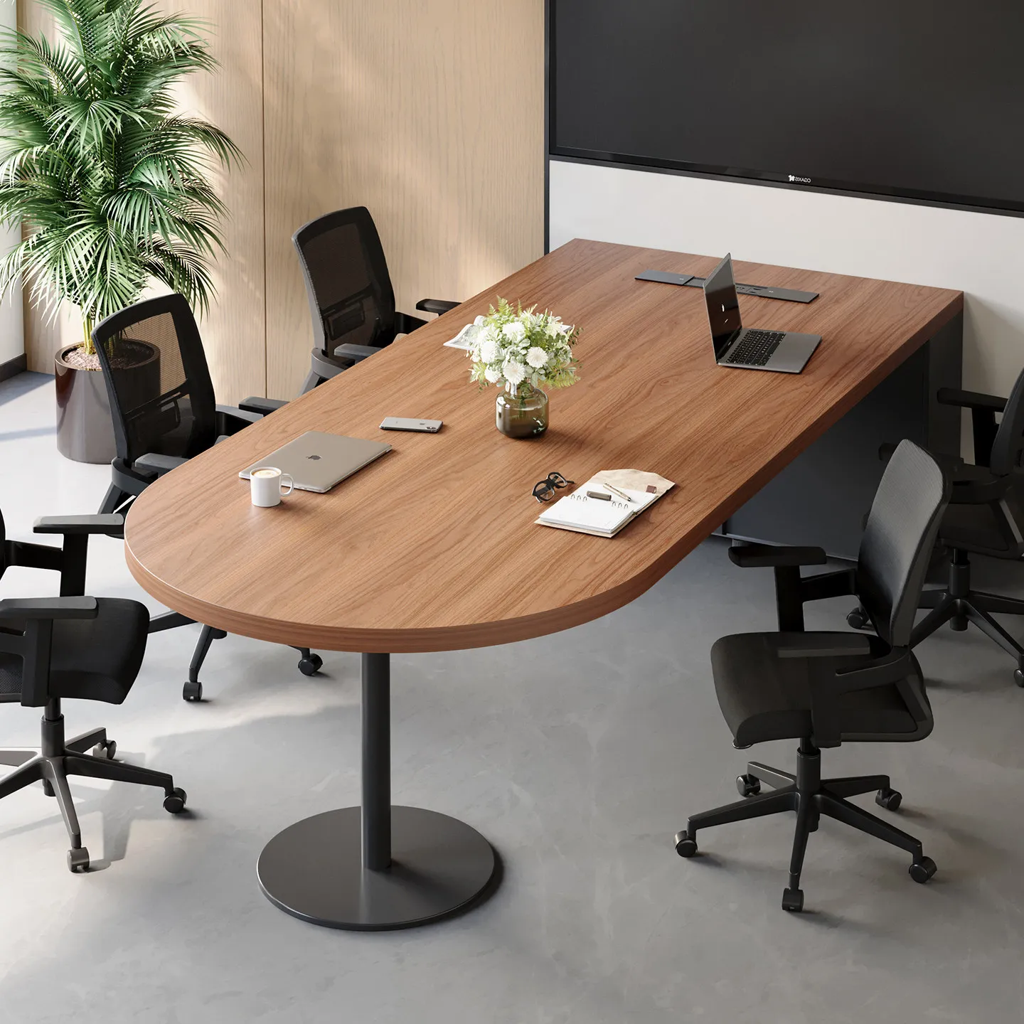 Semi-round wood conference table minimalist high-end large long meeting table laptops stand mesa reunião office furniture