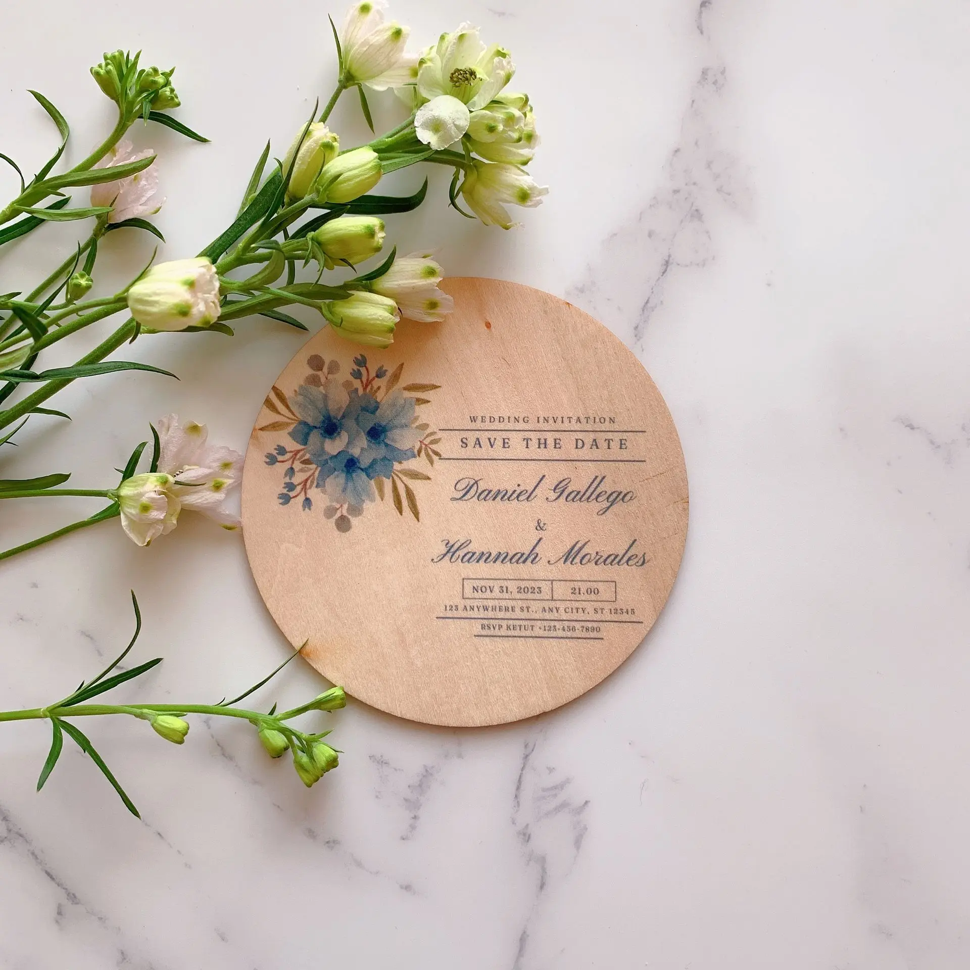 

Personalized Print Wooden Save the Date Vintage Rustic Round Wedding Souvenirs Magnets