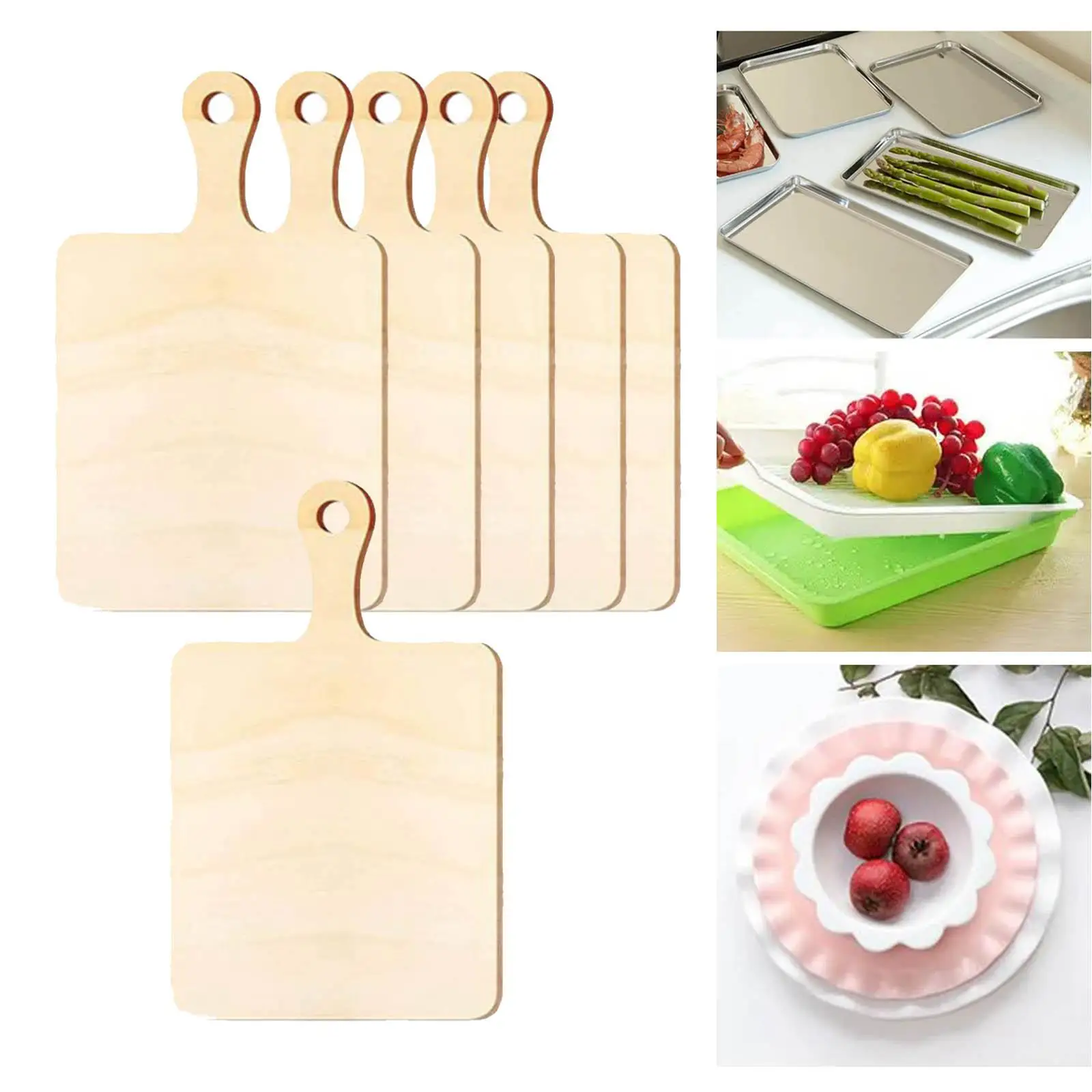 Mini Wood Cutting Board Set Portable Paddle Handle Bread Board Unfinished Crafts for Home Kitchen Supplies