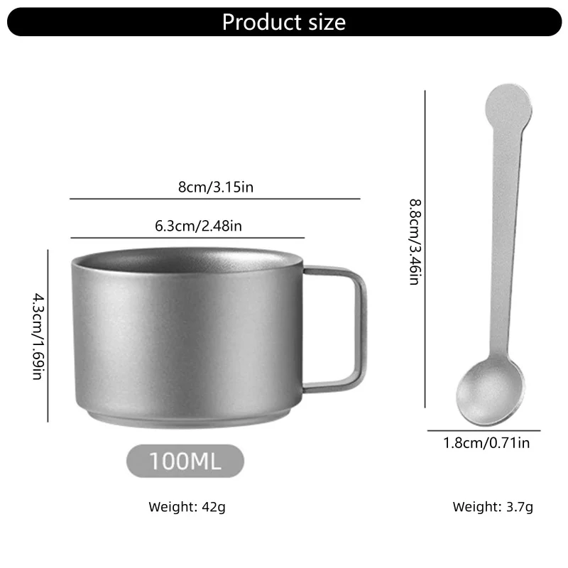 100ml Titanium Double Wall Coffee Cup Mini Mug Lightweight Portable Camping Drinkware for Hiking Picnic Backpacking Travel