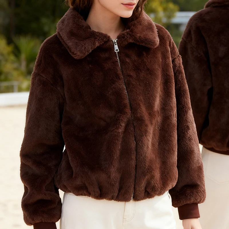 Moda inverno feminino casaco de vison solas fofas jaqueta de pele sintética luxo grande gola de pele casacos