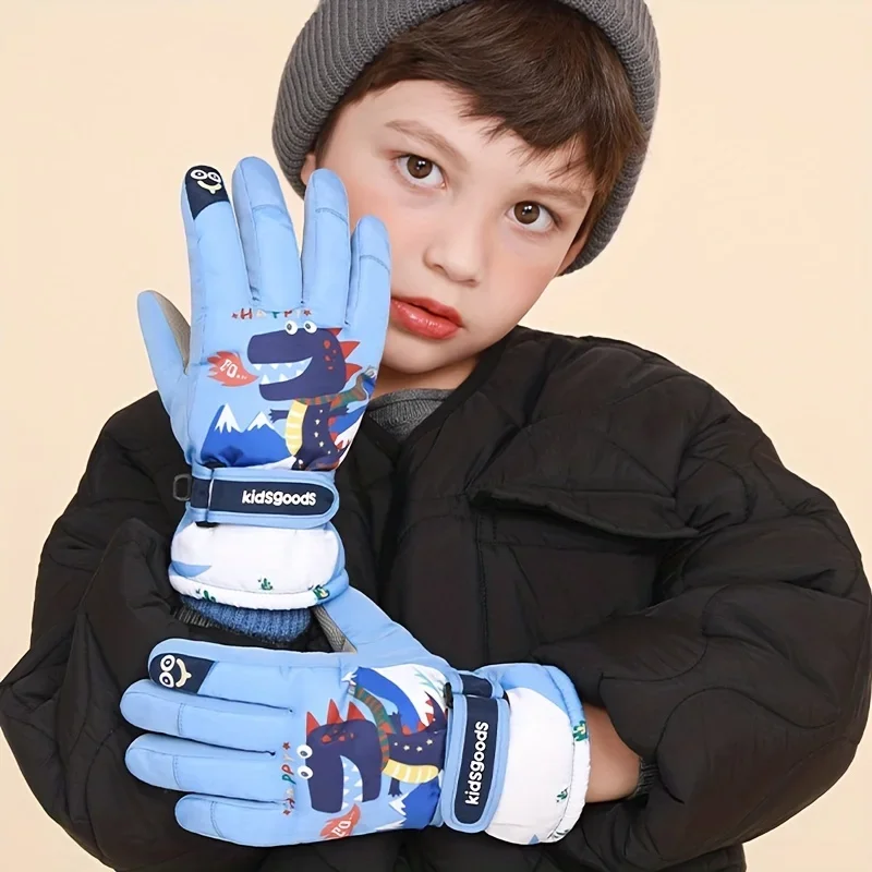 Kids Full Finger Antiskid Warm Ski Gloves Cartoon Thermal Sports Gloves For Boys Girls Outdoor Skiing, Cycling, Snowboarding