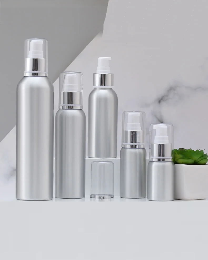 

100ml120ml Aluminium metal bottle pump lotion emulsion serum foundation facial toner liquid toilet water skin care packing