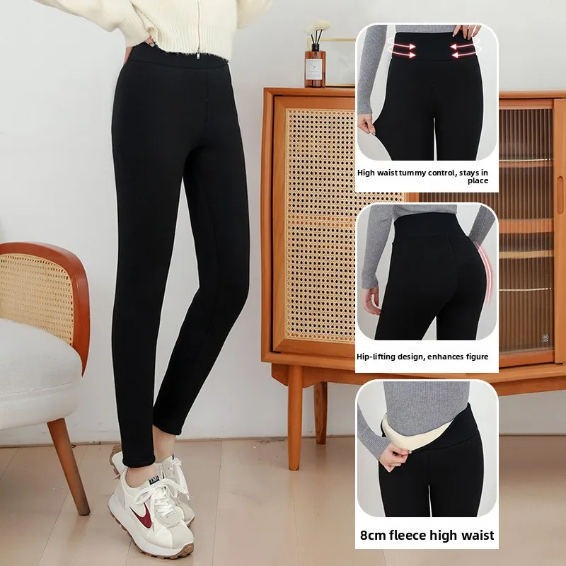 Women's Thiened High-waist Fce-lined Cotton Trousers Winter Outerwear Warm Bot Long Pants Pure Cotton plus Size