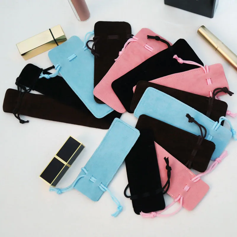 20pcs/lot Double Sided Drawstring Velvet Pouches For Pen Lipstick Bag Birthday Party Gift Packaging Bags Custom Logo Print