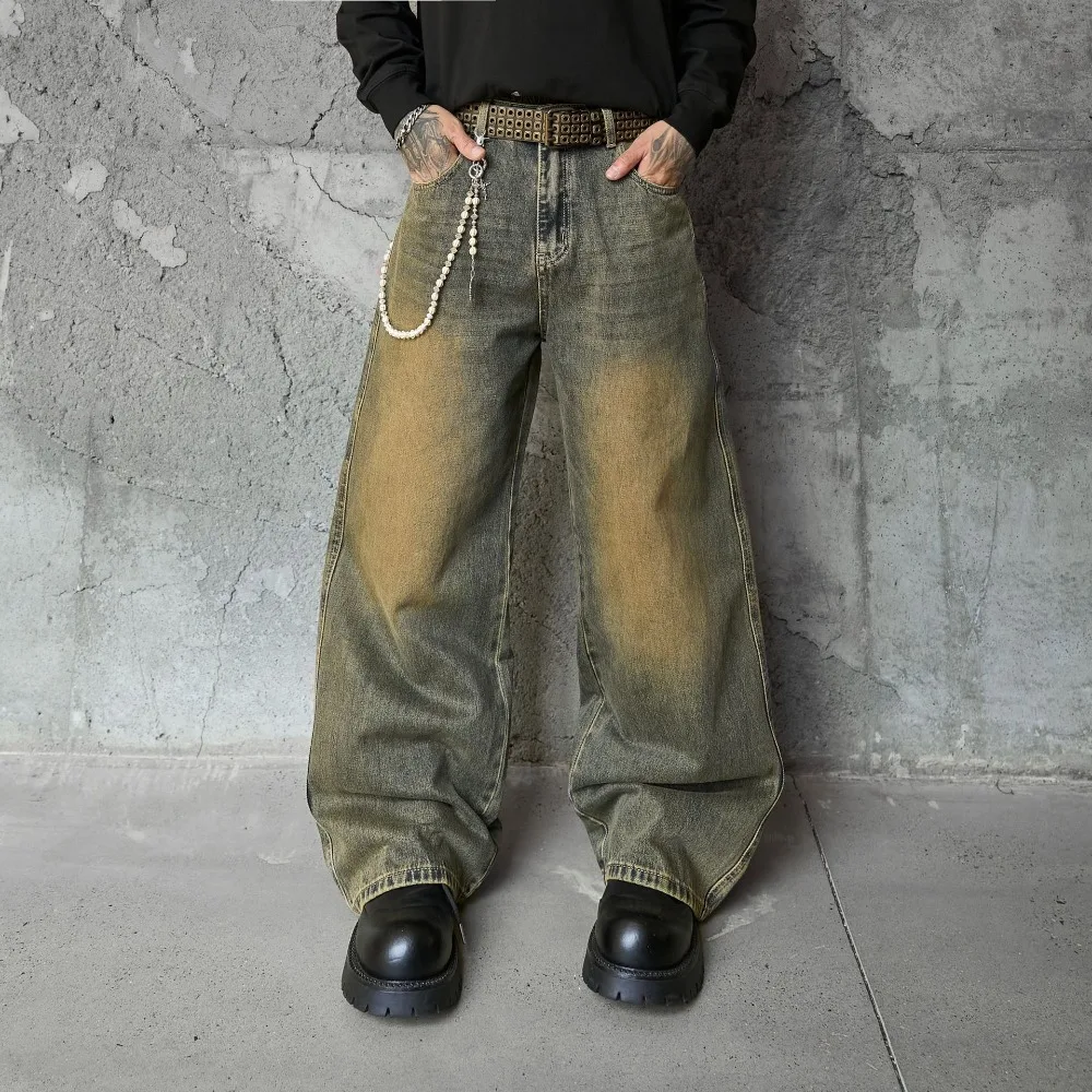 

2026 New Retro Baggy Jeans for Men Japan Korea Fashion Wide-leg Pants Streetwear Distressed Denim Pants Y2k Men Clothing