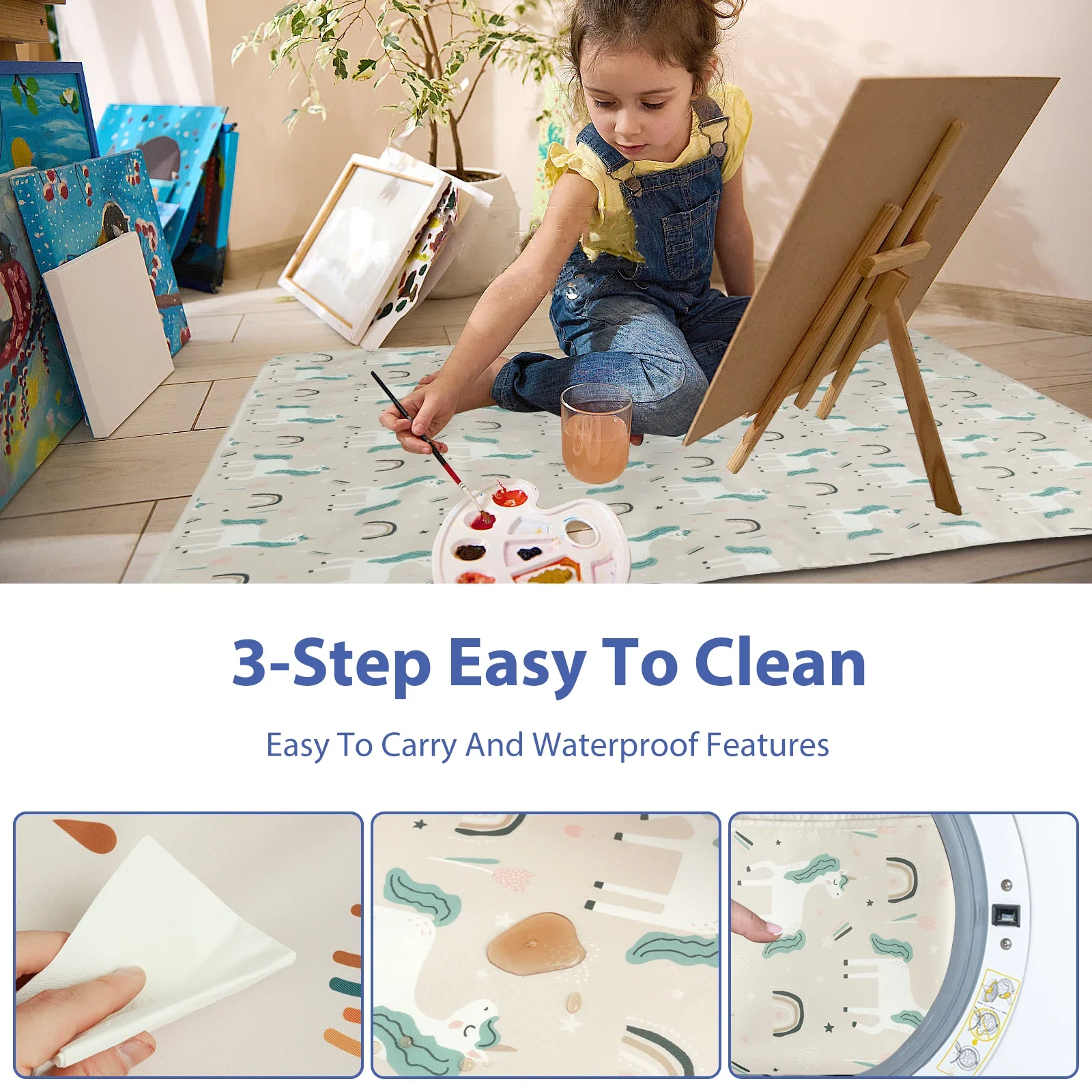 Anti-Slip Floor Protector Baby Splat Mat for Under High Chair Waterproof Washable Multifunctional Cute Cartoon Infant Game Mat