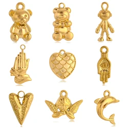 Abalorio de delfín/oso/mal de ojo para la fabricación de joyas, colgante de Ángel de corazón de acero inoxidable, collar artesanal, pulsera y pendientes, 3 piezas