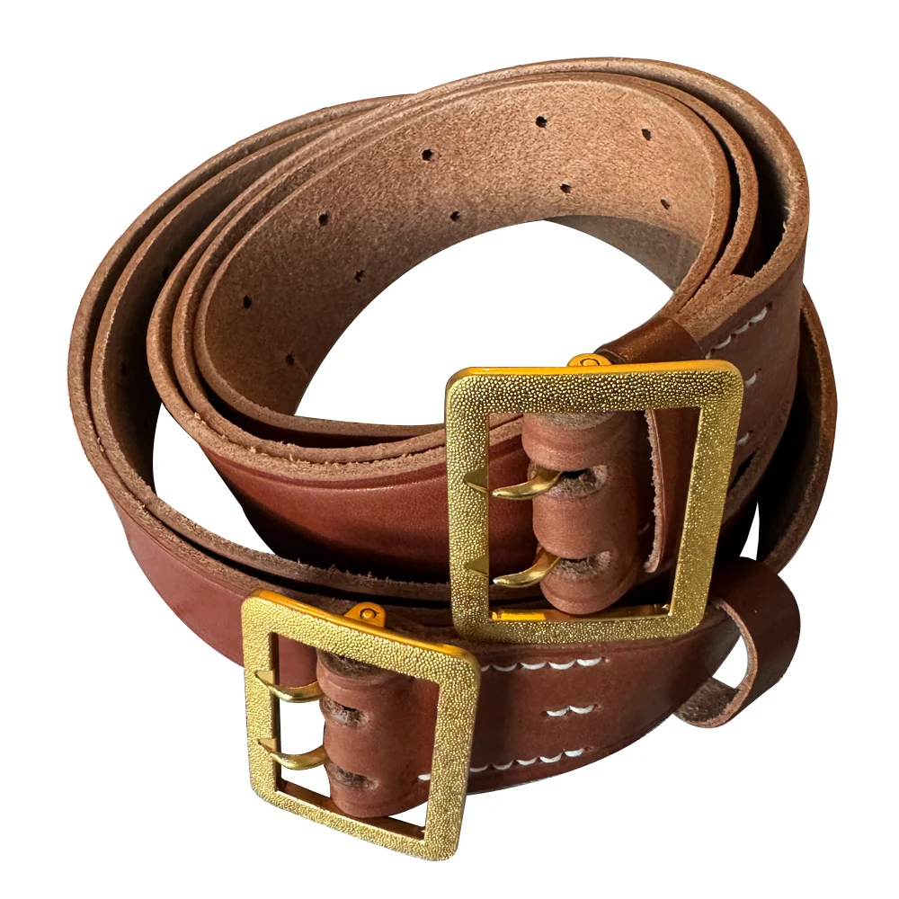 

WW2 German Belt Tactical Equipment Cowhide Material Men Coroe Pattern Gold Buckle Head Belt German