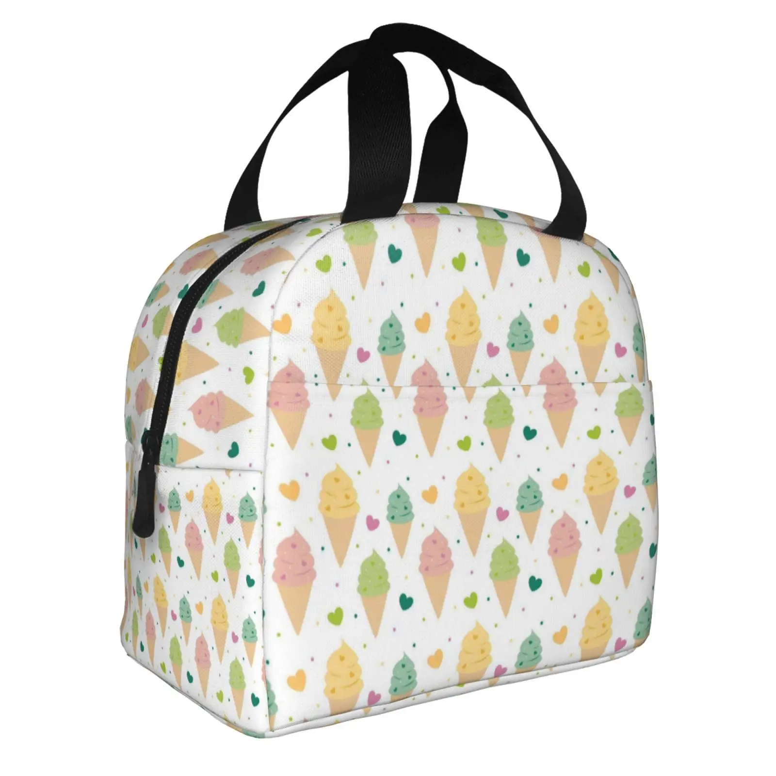 Colorful Ice Cream Cartoon Pattern Portable Lunch Boxes Waterproof Thermal Cooler Food Insulated Lunch Bag Kids School Children