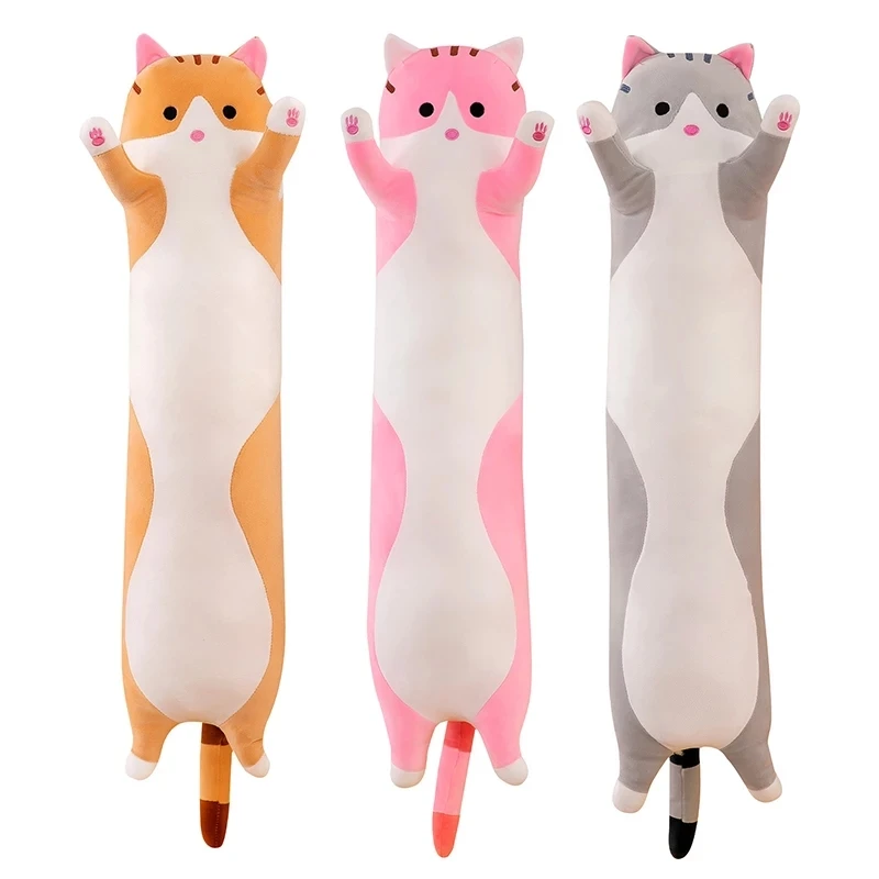 Cute 50cm Long Cats Toys Elastic Stuffed Plush Squishy Cat Cushion Pillow Cuddly Buddy Brown Pink Grey Drop Shipping Wholesale