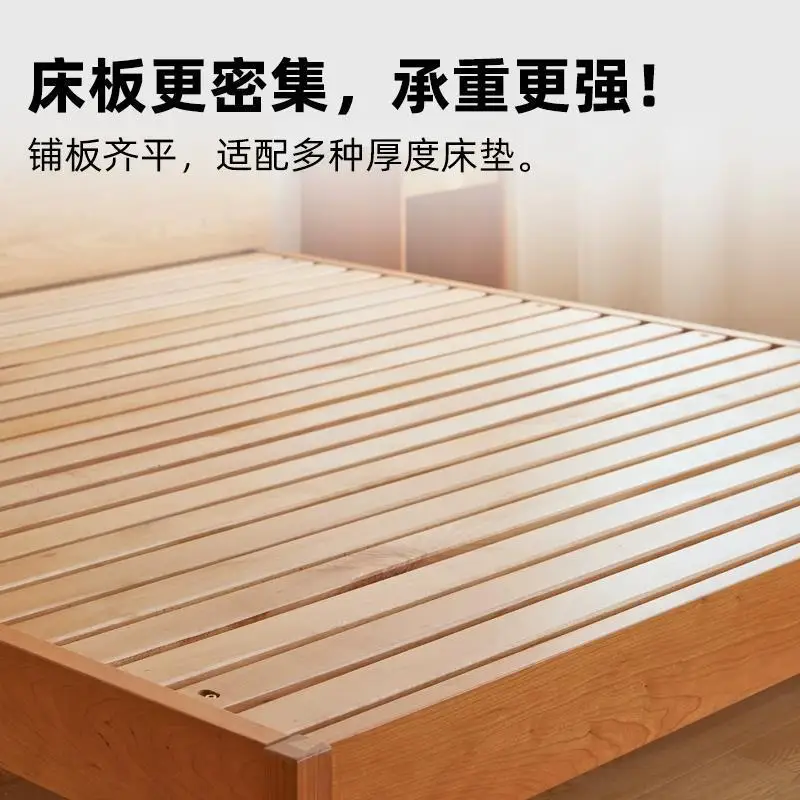 حصير من الخشب الصلب بالكامل من الشمال بدون بجانب السرير، سرير مزدوج حديث وبسيط من خشب البلوط، سرير تخزين من خشب الكرز، شقة صغيرة