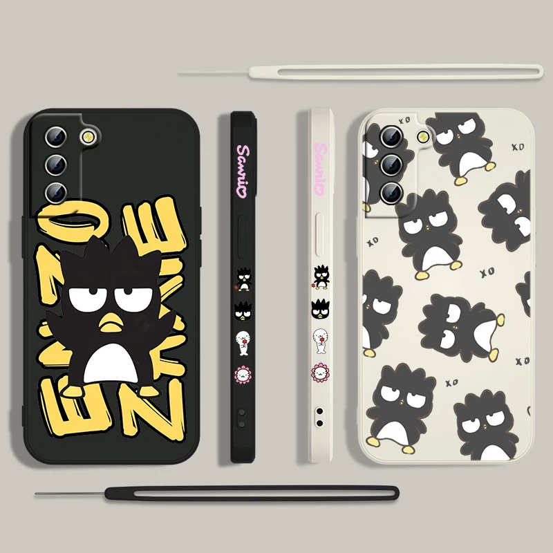 Sanrio Badbadtz-maru Cartoon Phone Case For Samsung Galaxy S24 S23 S22 S21 S20 Pro FE Plus Ultra Liquid Left Rope Cover