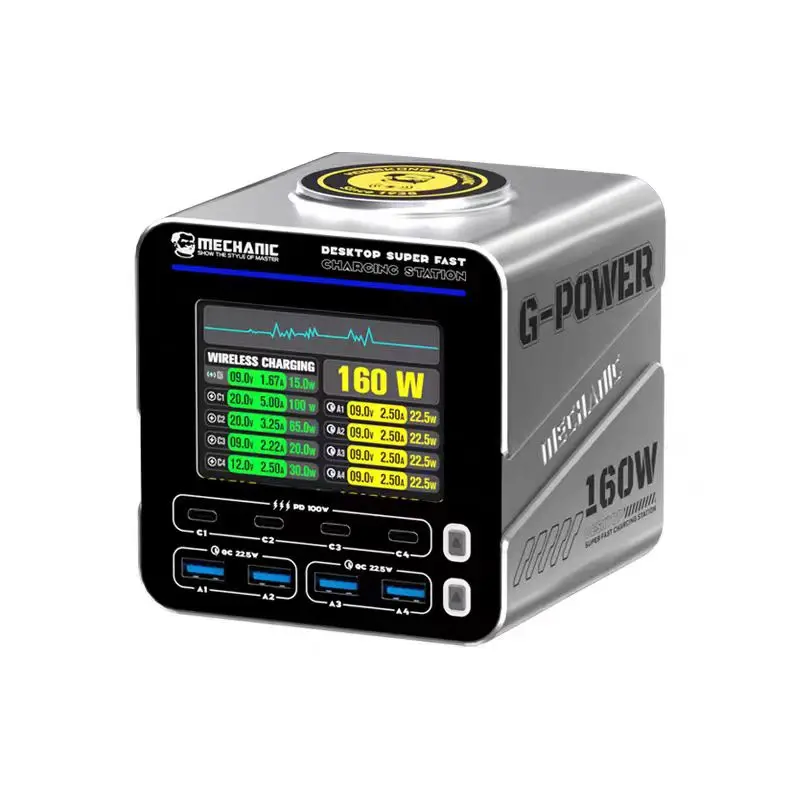 

Настольная зарядная станция Mechanic G-POWER GaN с 3,5-дюймовым TFT-экраном, 15 Вт, магнитная быстрая зарядка, отображение данных зарядки