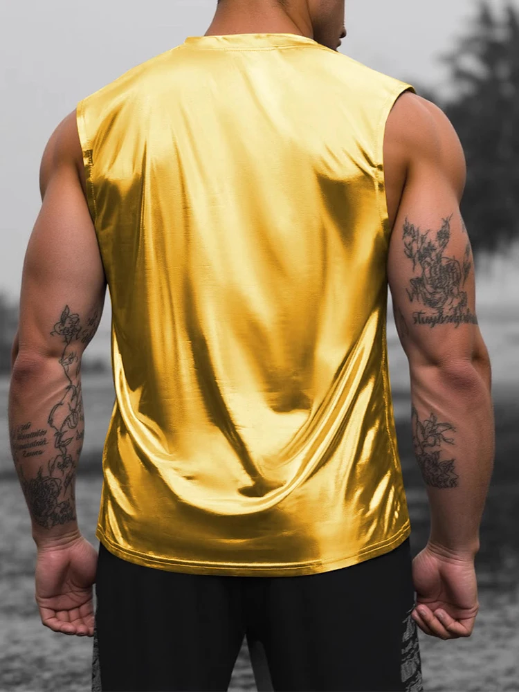 Vintage Shine Tank Tops Mens Party Fashion Sleeveless O Neck Vest T Shirt 2026 Summer Streetwear Men Casual Solid Color Camisole